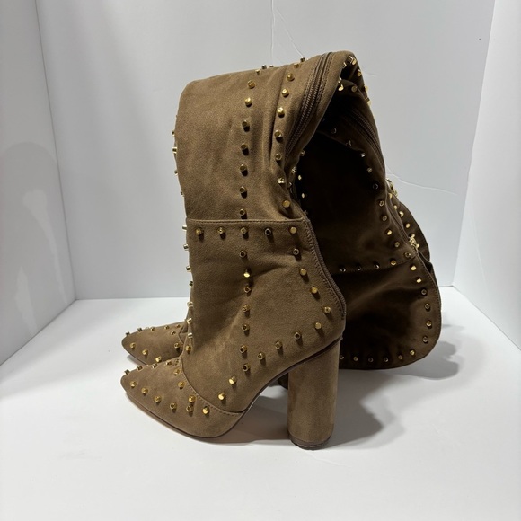 Venus Faux Suede Studded Over the knee Taupe Boots - Picture 2 of 7